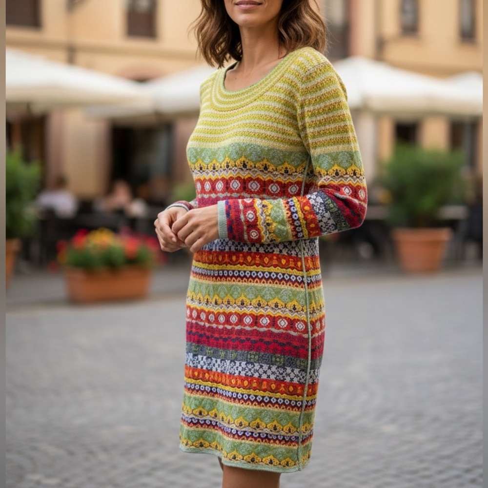 Multicolor Patterned Knit Dress